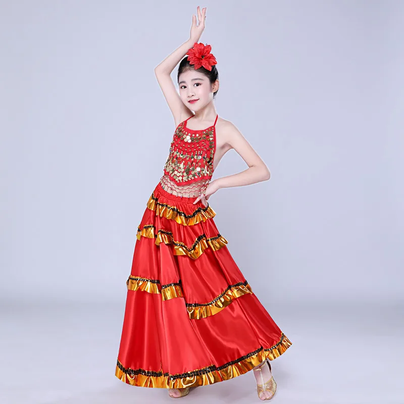 1pcs/lot children belly dancing skirt bullfight dancing skirt girl flamenco performance skirt