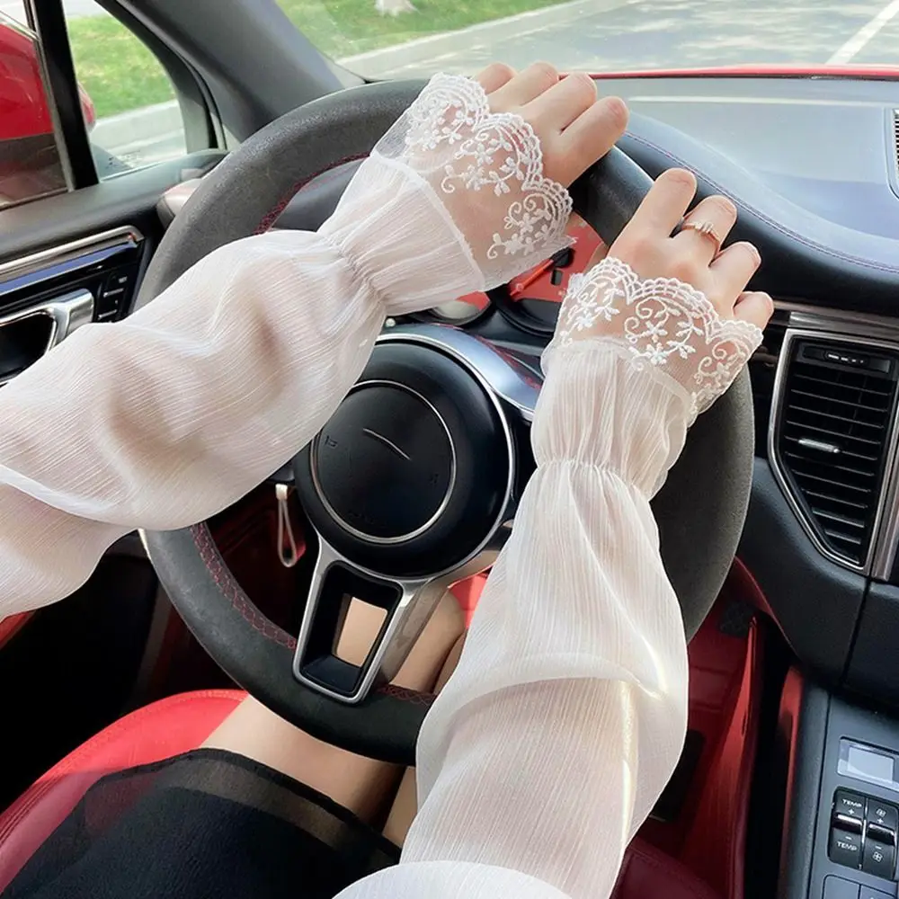 Trendy Sun Protection Lace Sleeve Fingerless Polyester Long Arm Sleeves Breathable Hand Sleeves Summer Arm Cover Outdoor