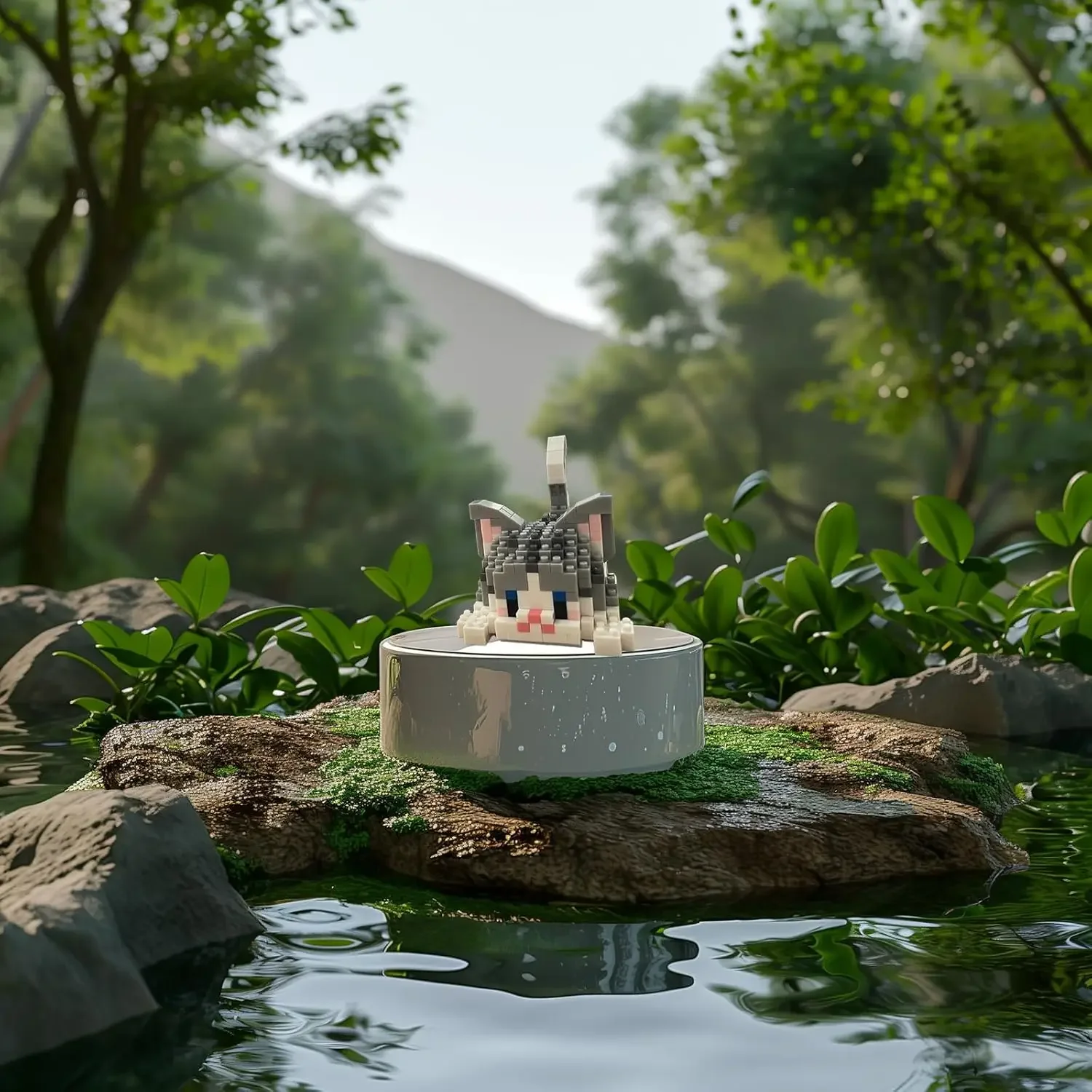 Pädagogische Mini-Katzenbausteine für Kinder und Erwachsene, Geschenkspielzeug, 425 Stück (Silber-Farbverlaufskatze)