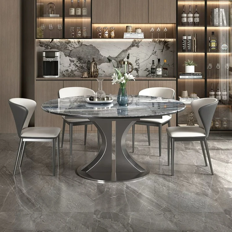 Modern Luxury Microcrystalline Stone Dining Tables Minimalist Household Premium Retractable Folding Dining Table Set Of 6 Chairs