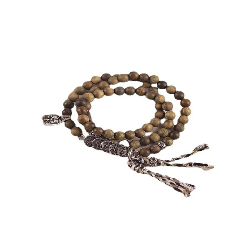 Natural Green Sandalwood Multi Wrap Bracelet for Women New Chinese Style Sterling Silver Zhaqilamu Lucky Bracelet Gifts