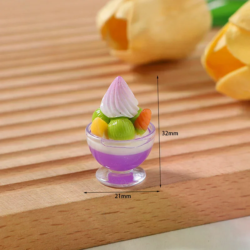 Mini sobremesa modelo acessórios decoração de casa 6 pçs casa de bonecas em miniatura copo creme sundae brinquedos de sorvete