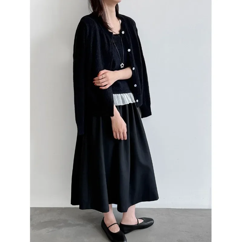 Sweater Coat and A Halter Top Solid Color Casual. Two-piece Knitted Cardigan Set for Women Autumn Fashion Featuring A Sweet.
