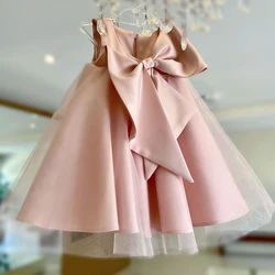 Summer Big Bow 1st Birthday Dress For Baby Girl Clothes battesimo Princess Dress Girls Dresses Party senza maniche Toddler Gown 0-4Y