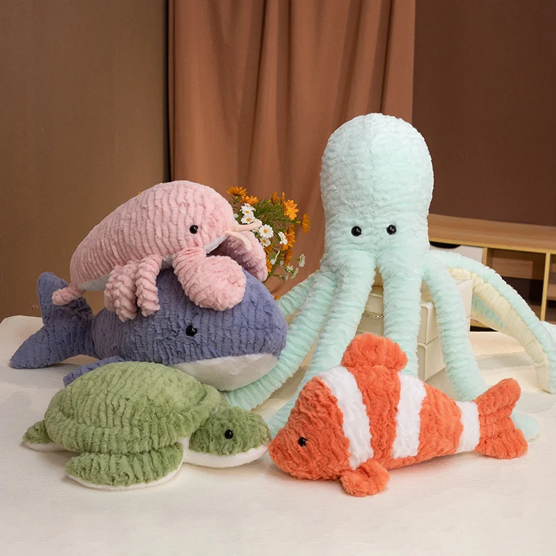 40/50cm Tidal Ocean Series Plush Doll Marine Animal Throw Pillow Clownfish Shark,Octopus,Sea Turtle,Lobster Sleep Mate Kid Gift