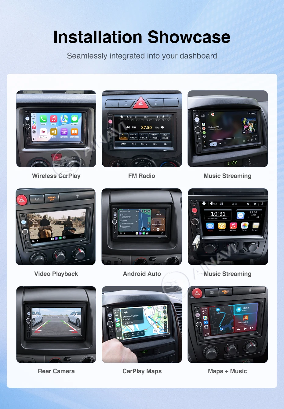 AINAVI Universal 2 Din Autoradio Carplay Wireless Android Auto HD 1280*720 IPS Touchscreen Typ-C USB Auto-Multimedia MP5 2DIN – Detail 17