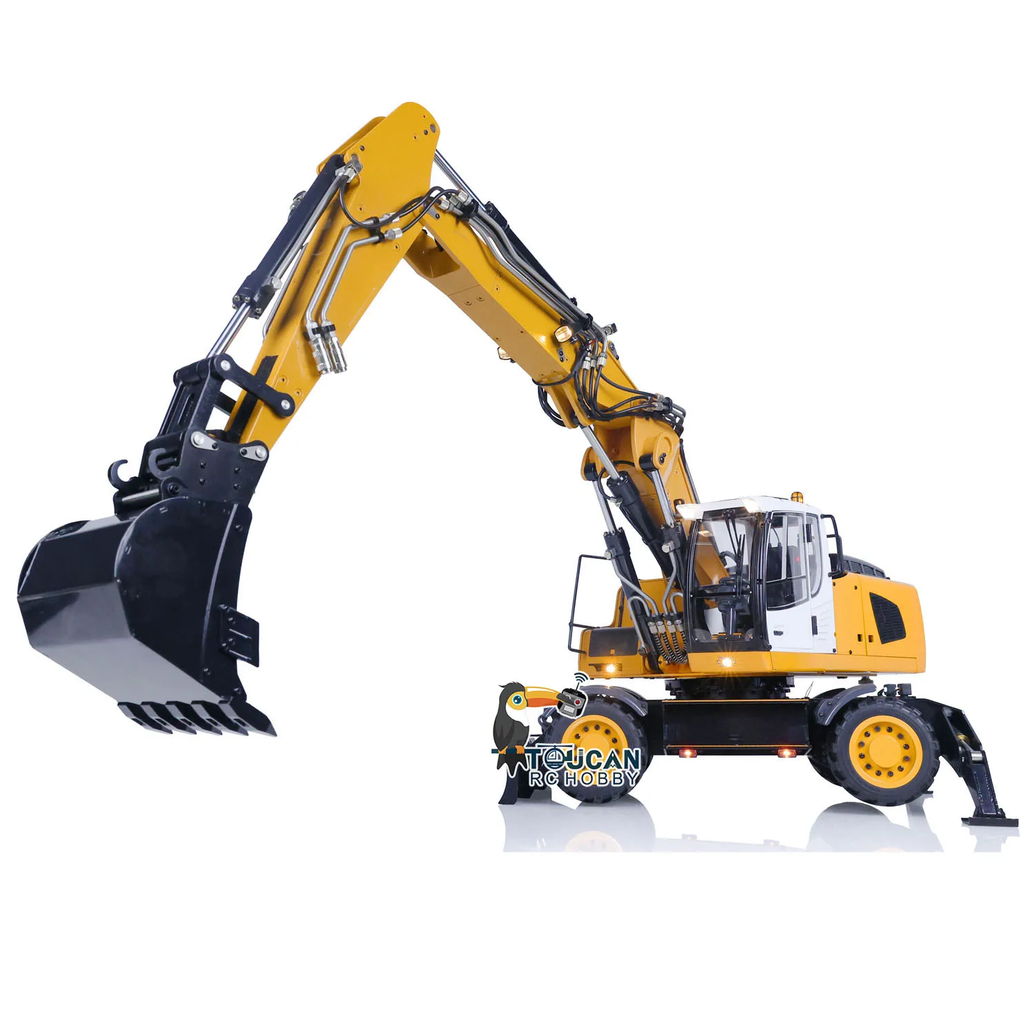 R946 1/14 Hydraulic Remote Control Excavator Wheeled Digger Clamshell Bucket Ripper Sounds