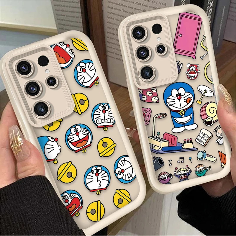 Cartoon D-Doraemon Case for Samsung Galaxy S25 S24 S23 Ultra S22 S21 Plus FE 5G A54 A34 A14 A73 A53 A33 5G Matte Silicone Cover