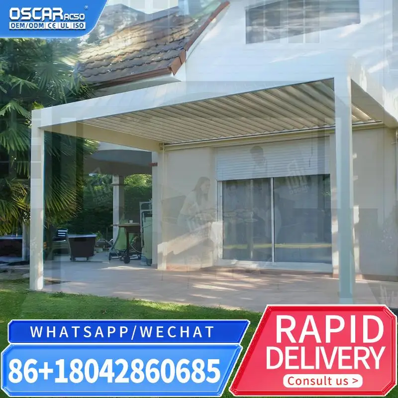 Outdoor Aluminum Bioclimatic Electric Waterproof Shutters Freestanding Garden Structures Wind resistant Breathable for Backyards