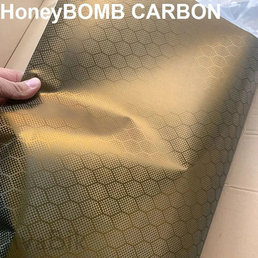 Matte Dark Gold Honeycomb CARBON Diamond Wrap Vinyl Film for Car Motorcycle Decal Cover Car Tuning Accessories Low Viscosity