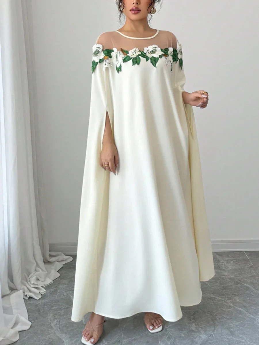 

Элегантное женское белое платье макси с 3D-цветочными аппликациями, сетчатым вырезом и рукавами «летучая мышь», для торжественных мероприятий и вечеринок