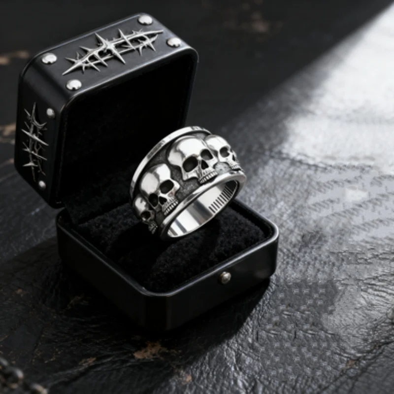 

Punk Style Biker Skull Ring Alloy Skeleton Men Women Couple Party Jewelry Personalized Size 7-12