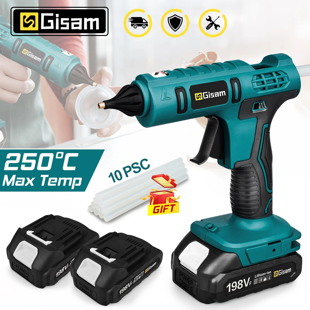 

Gisam 250°C Electric Hot Melt Glue Gun Cordless with 10pcs 11mm Glue Sticks DIY Hot Melt Welding Air Gun For Makita 18V Battery