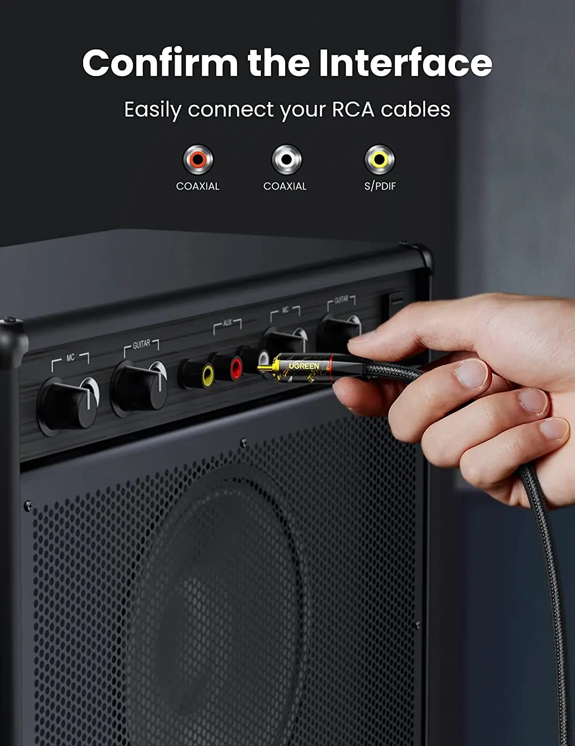 UGREEN Cavo coassiale audio digitale Adattatore da RCA a RCA Suono Hi-Fi Cavo RCA intrecciato in nylon Guscio in lega di zinco S/PDIF