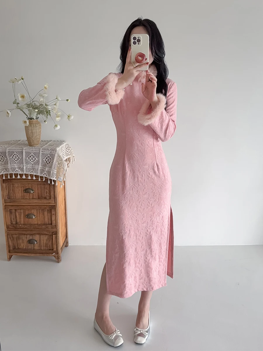 

Новая китайская одежда в стиле Шелэ: красивые длинные и большие рукава, осенне-зимняя коллекция, розовый цвет, для повседневной носки.