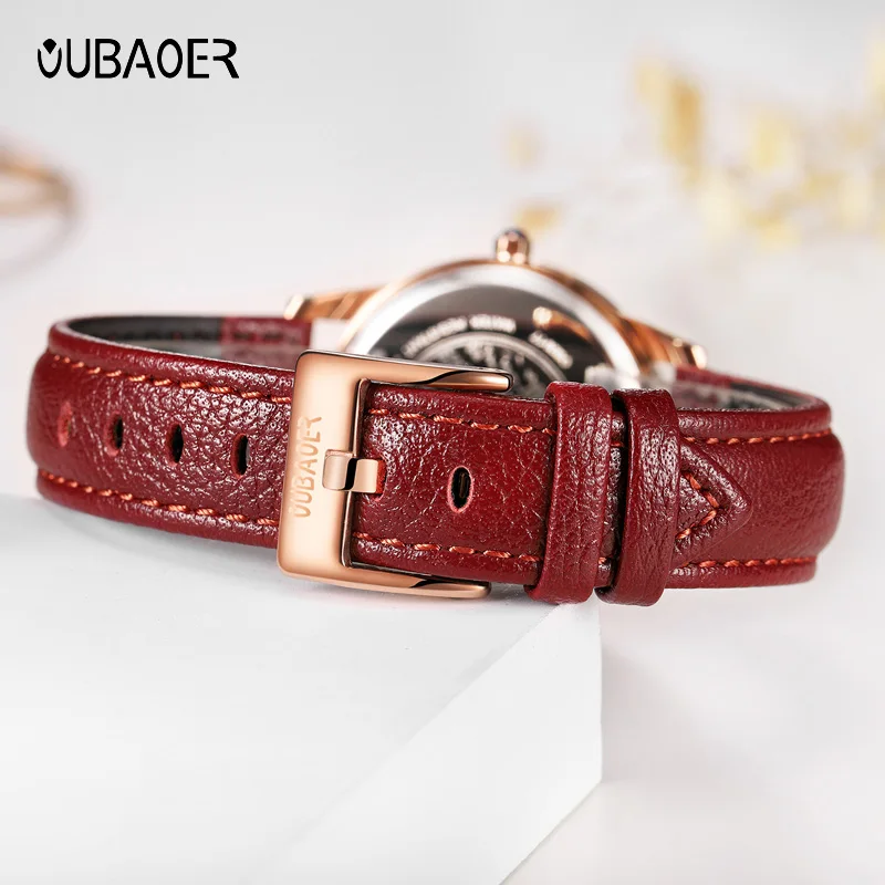 Oubaoer top original diamond quartz women\'s watch fashion starry sky dial leather strap waterproof ladies watch gift for ladies