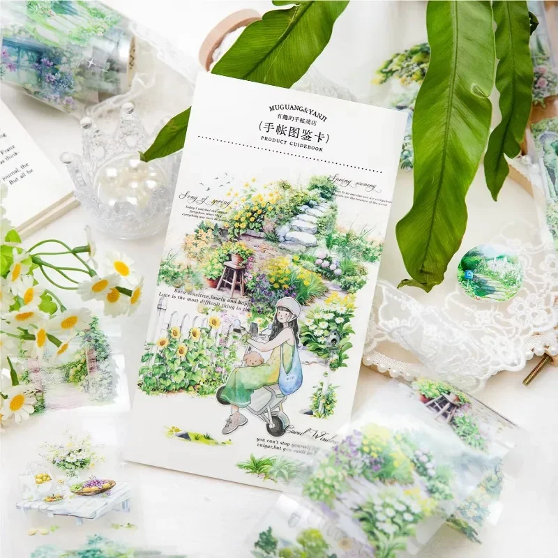 1 لفة PET الأخضر الزخرفية المعاد تدويرها ملصقات اللون المناظر الطبيعية المواد الكتابة المواد اللاصقة سجل القصاصات 70 مللي متر * 2 متر الشريط الموسمي