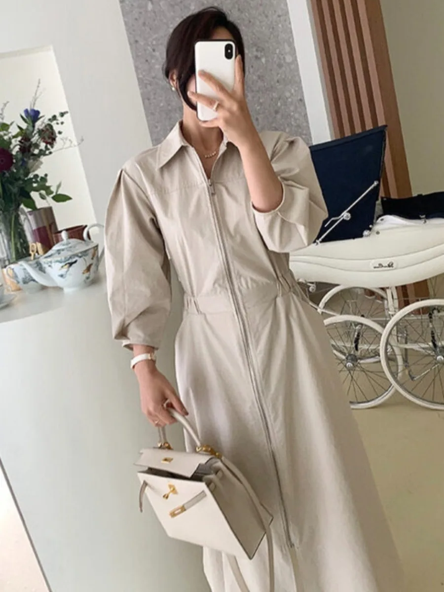

Ele Long Zipper Waist Elastic Workwear Sle Coat Chic Outerwear Dongda Gate Faionable Utili Outer Layer