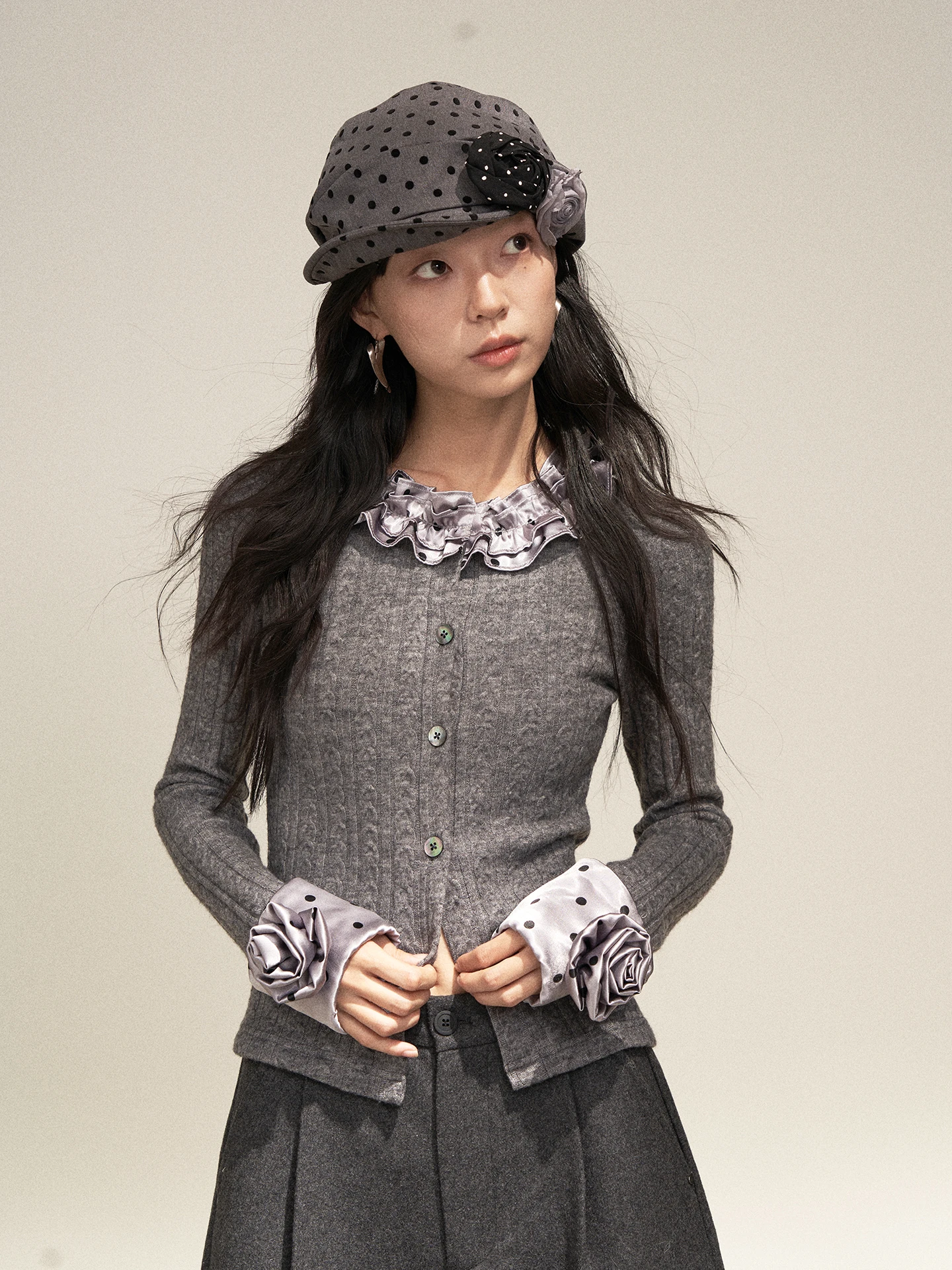 

Slim Fit Polka Dot Knitted Svel Cardigan Women's Inner Wear ort Length Long Sve Sweater Casual Sle Breathable Sk...