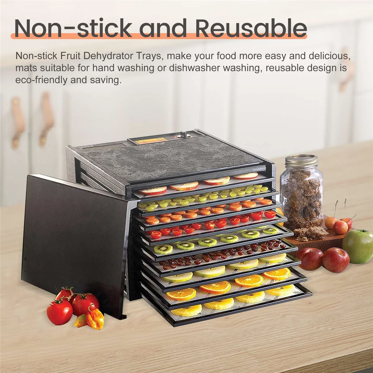 Folhas de desidratador de silicone n98r, malha de silicone antiaderente premium para desidratador de frutas, bandeja desidratadora reutilizável 12 peças