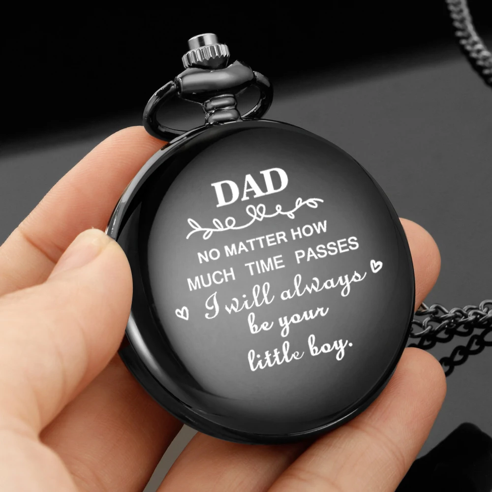 

DAD carving english alphabet face pocket watch a belt chain Black quartz watch birthday perfect gift for father