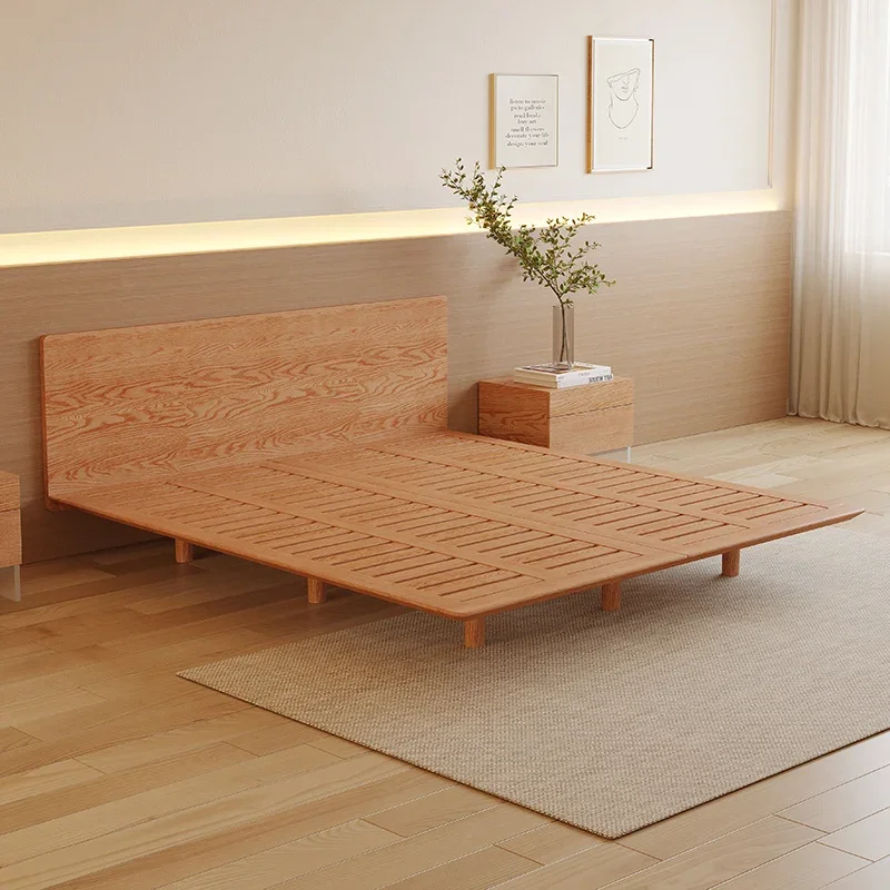 

Solid wood bed frame without bedside suspended bed row skeleton small apartment flat edge tatami ash wood log 2 meters large bed