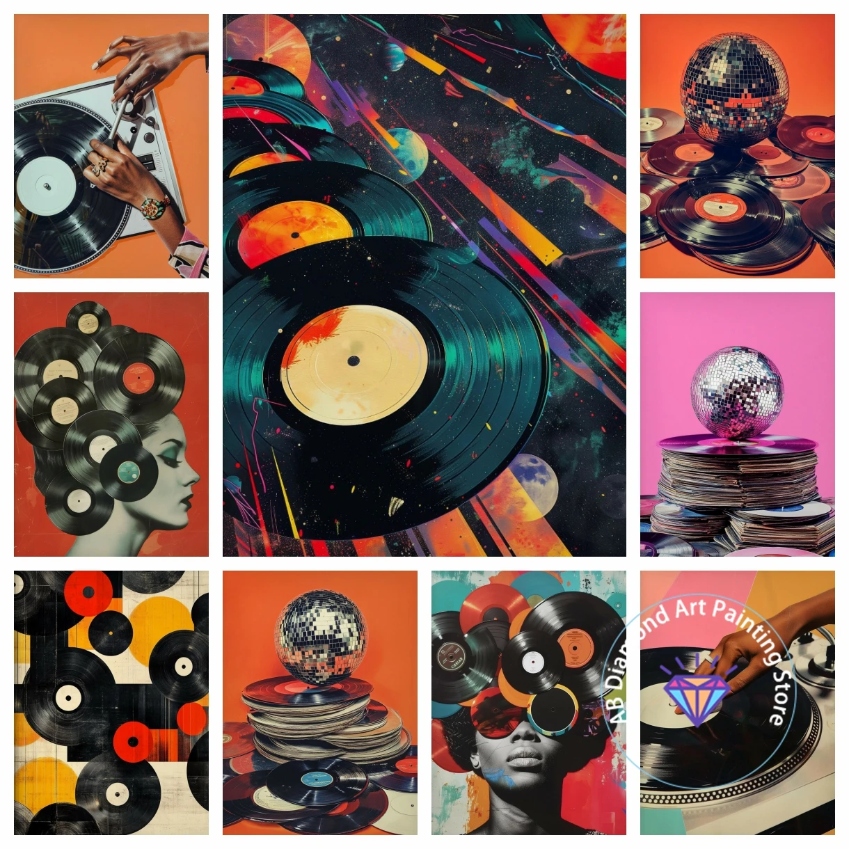 

Black vinyl record disco ball AB diamond painting kit 5D DIY diamond embroidery cross stitch handmade art gift home decoration