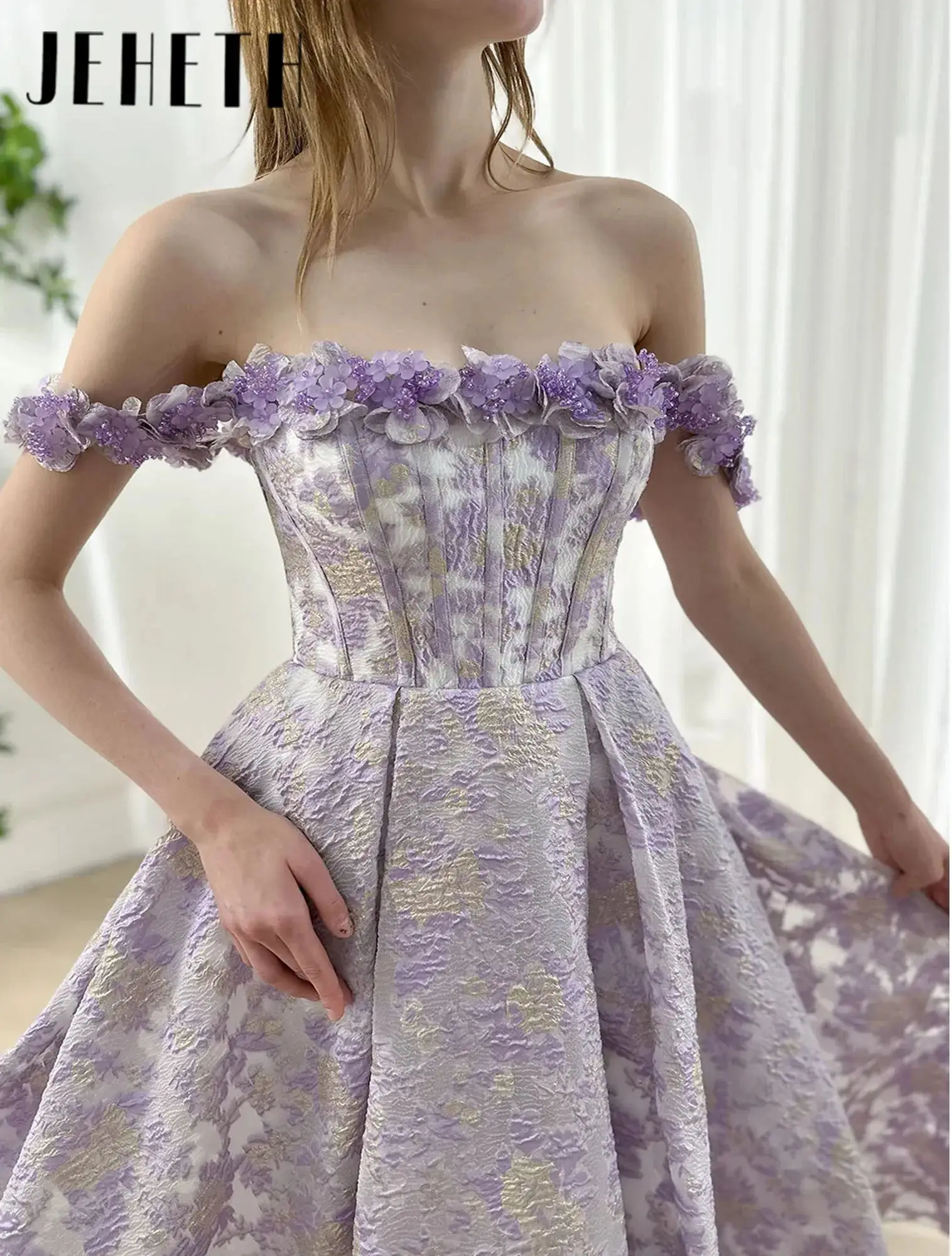 Korset Bloemen Kristallen Band A-lijn Lavendel Avondjurk Mouwloze Galajurk Enkellange Aangepaste Verjaardagsfeestjurk
