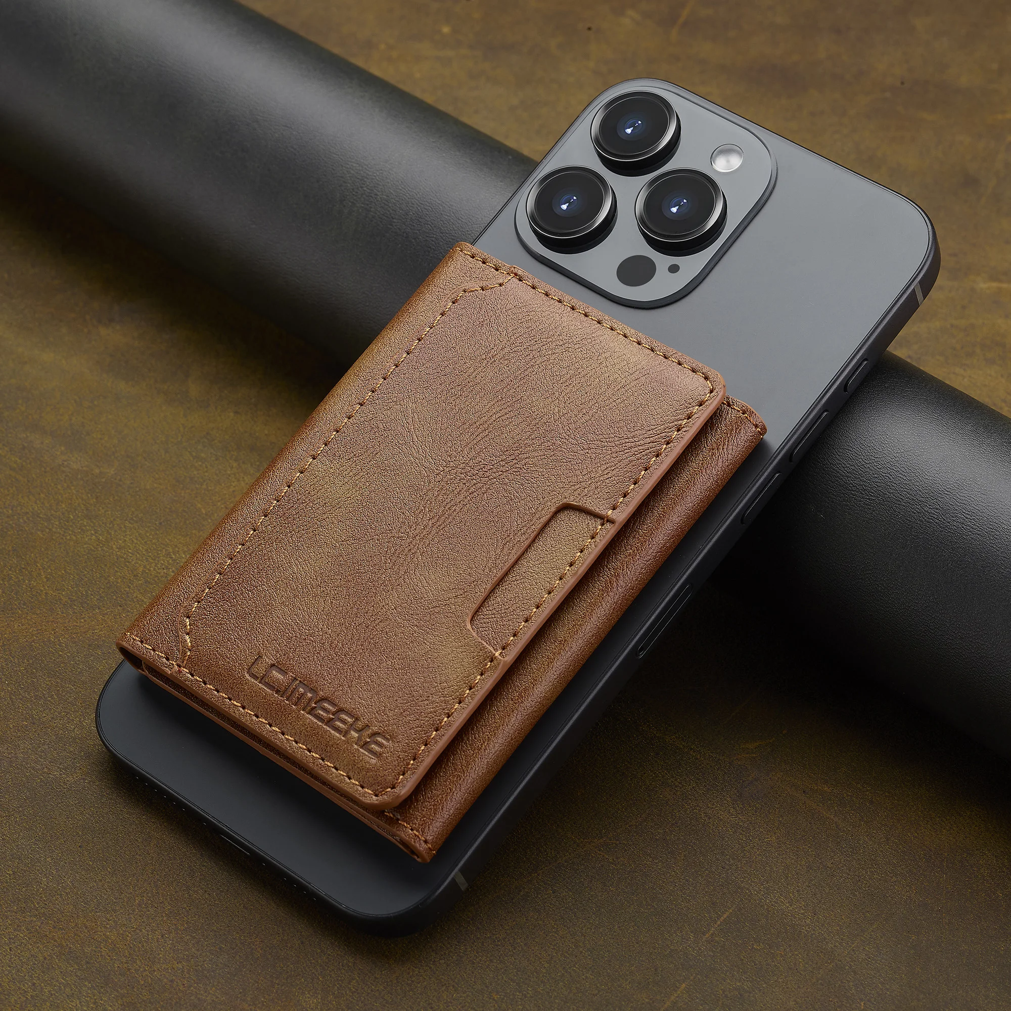 Business Magnetic Card Solt Case for Magsafe Functions Phone Case Card Holder Wallet Luxury PU Leather Men Slim Purses Pocket