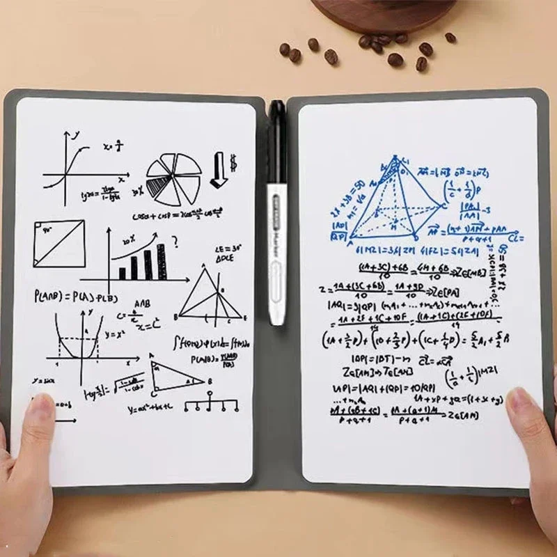 A5 Portable Reusable Whiteboard Notebook with Leather Cover Free Whiteboard Pen and Erasing Cloth Stylish Weekly Planner