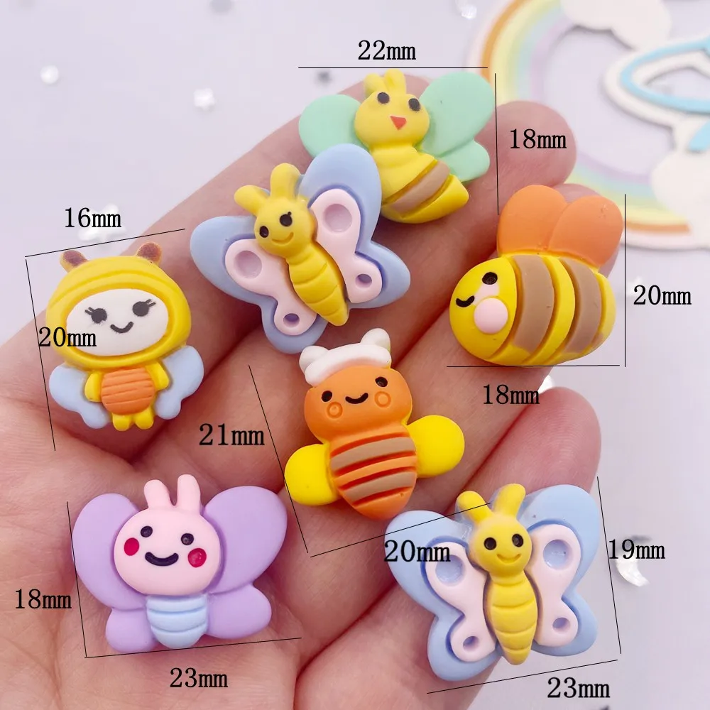 Hand Painted Resin Kawaii Colorful Cartoon Animal Bee Flatback Stone Figurine 10PCS Scrapbook DIY Decor Bow Accessories Crafts