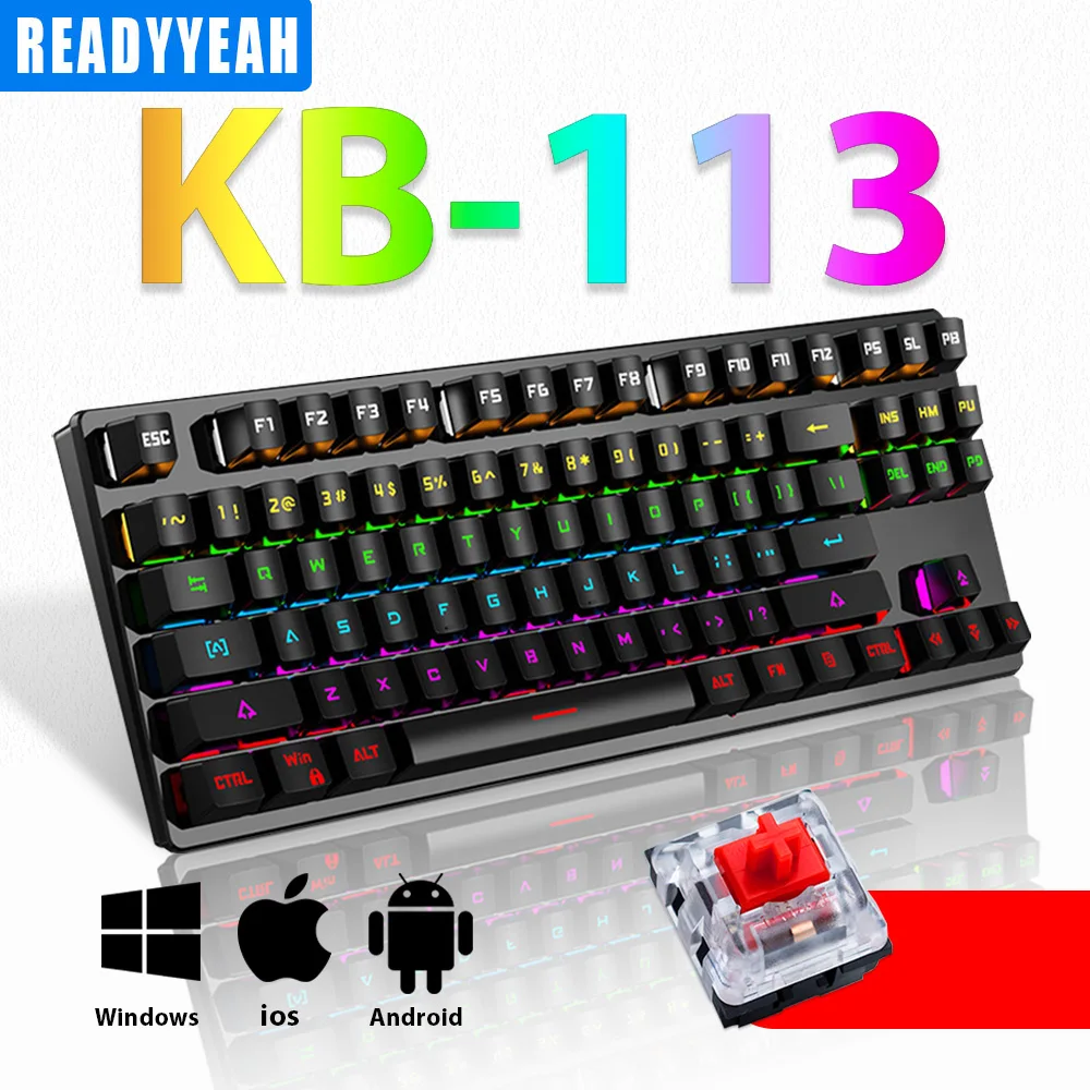 

Механическая клавиатура для офиса, раскладная клавиатура с RGB подсветкой, 87 клавиш, красный переключатель, для ПК, ноутбука