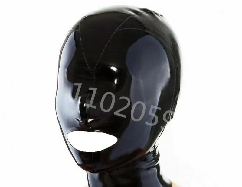 

Handmade Black Natural Latex Hood Mask Close Eyes Back zipper Club Wear Cosplay Halloween Costumes