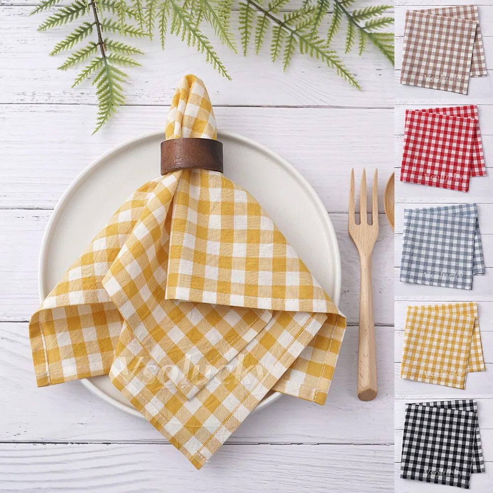 Cloth Gingham Napkin 42x42cm Cotton Small Check Table Napkin Red Black Yellow Khaki Blue Wedding Christmas Party Kitchen Linen