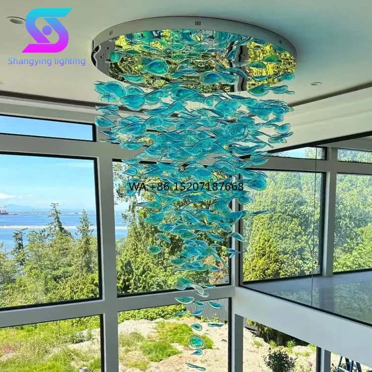 

Большая роскошная люстра для виллы по индивидуальному заказу, керамический цветочный дизайн, подвесной светильник для вестибюля отеля, гостиной, удаленное стекло для дома