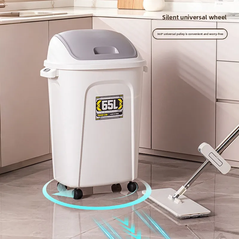 New 2026 Kitchen Trash Bin Large Capacity Movable Swing Lid No Bending Kitchen Home Outdoor Commercial No Bending Required