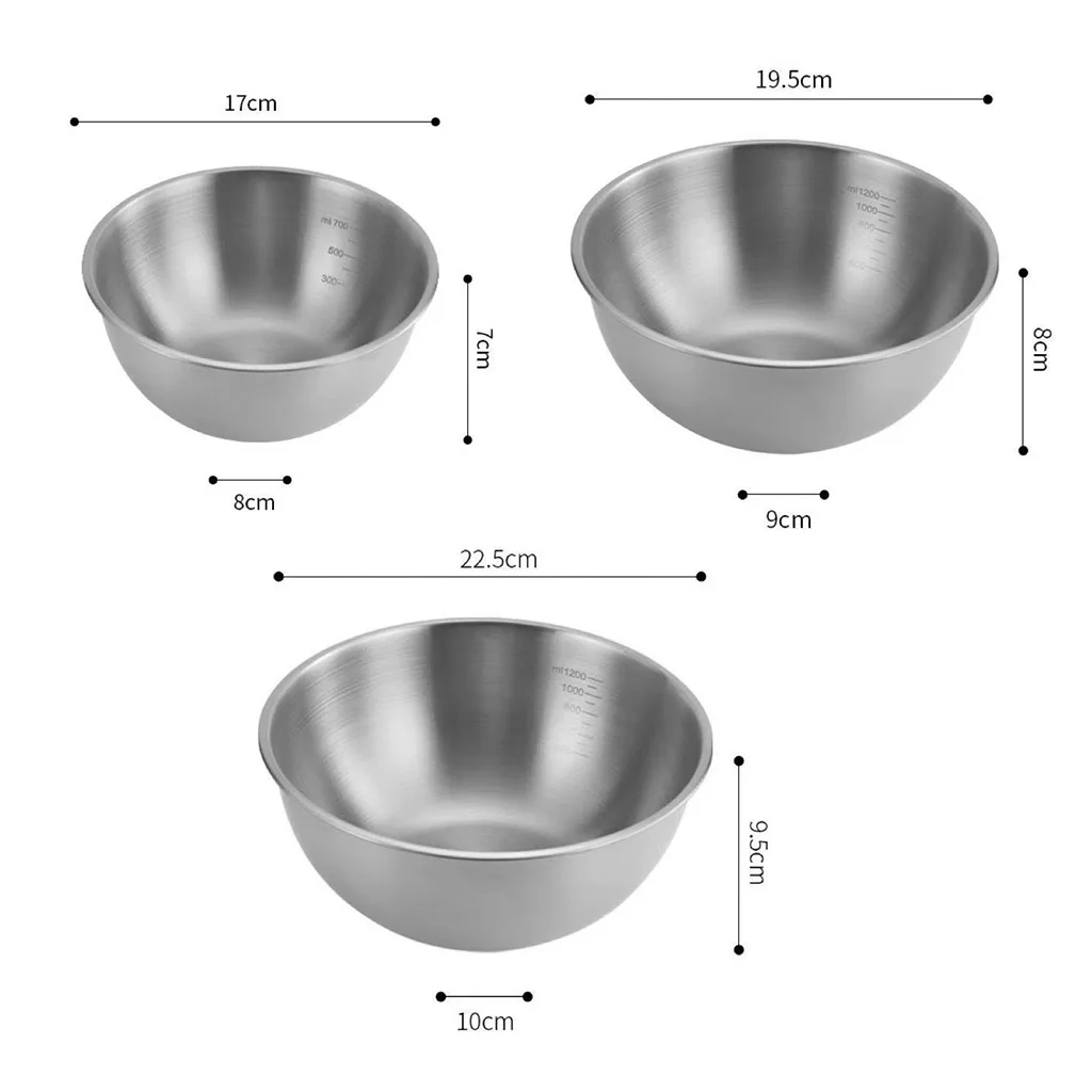 3 Pcs Stainless Steel Mixing Bowls Set Smooth Interior No Hard To Reach Areas for Easy Cleaning For Baking Prep