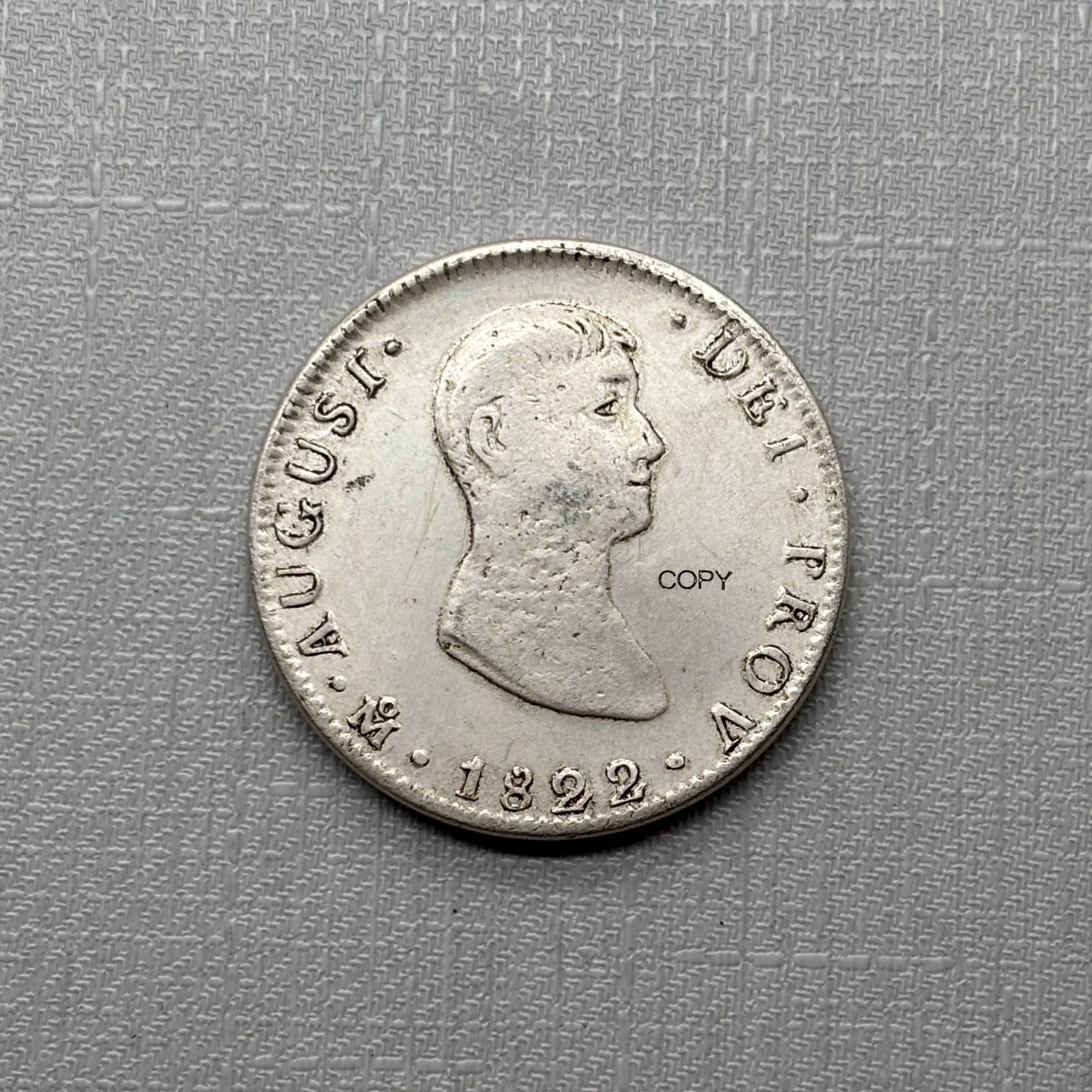 Moneda de México 1822, 8 Reales, Agustín I, Imperio de Iturbide, Copia de Moneda Conmemorativa Chapada en Plata
