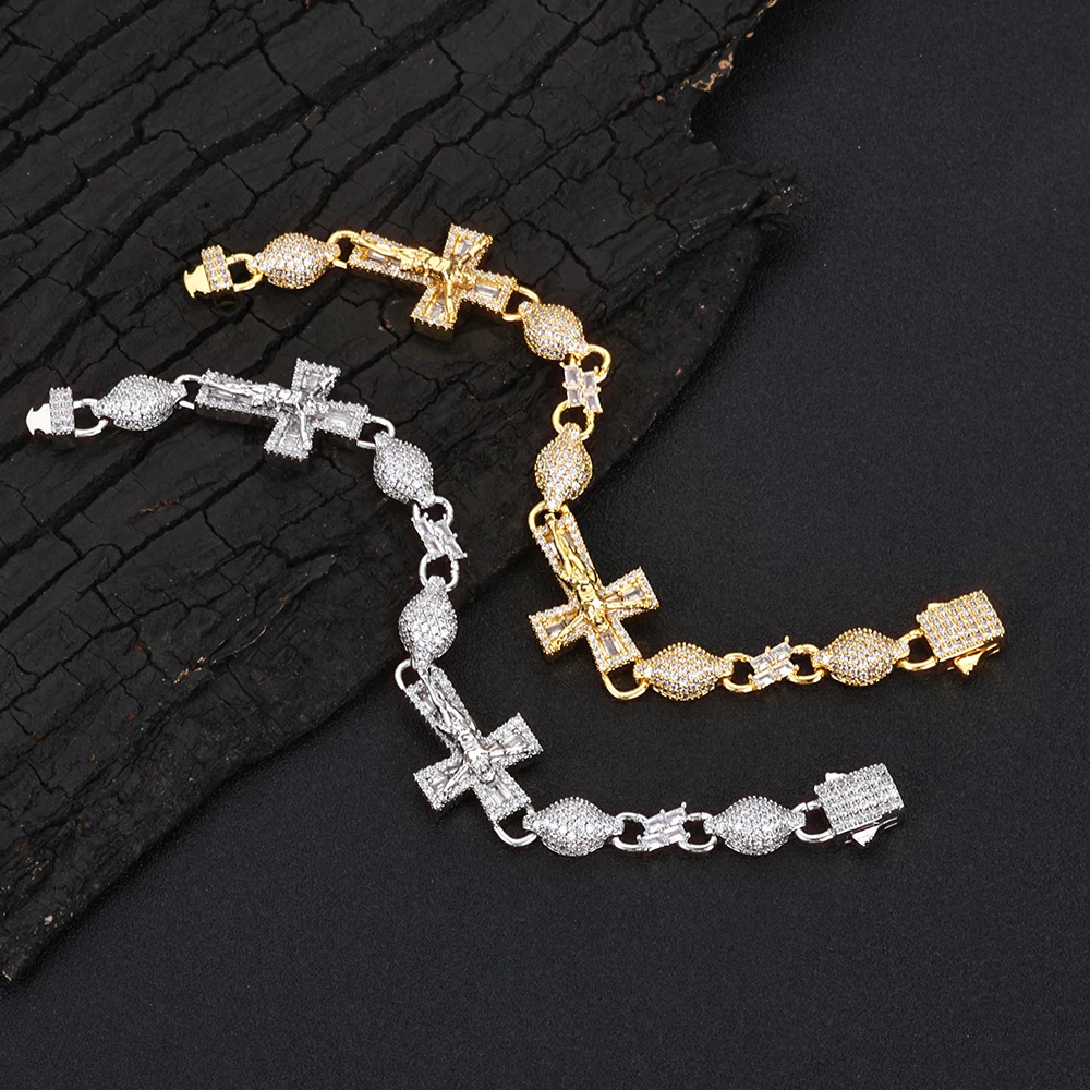 

ESKEEM Luxury Diamond Cross Infinity Bracelet Gold Silver Plated Hip Hop Jewelry Iced Out Baguette CZ Cuban Bracelet