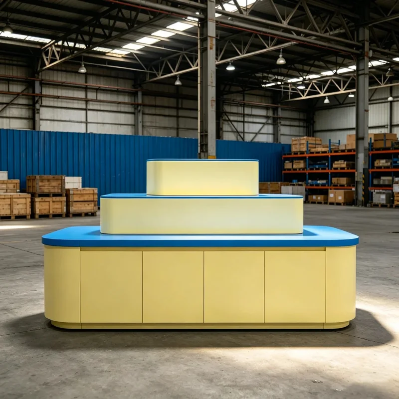 

custom.Custom Built Retail Counter | Precision Engineering & Bold Color Scheme | Turnkey Display Solution Malls & Boutiques