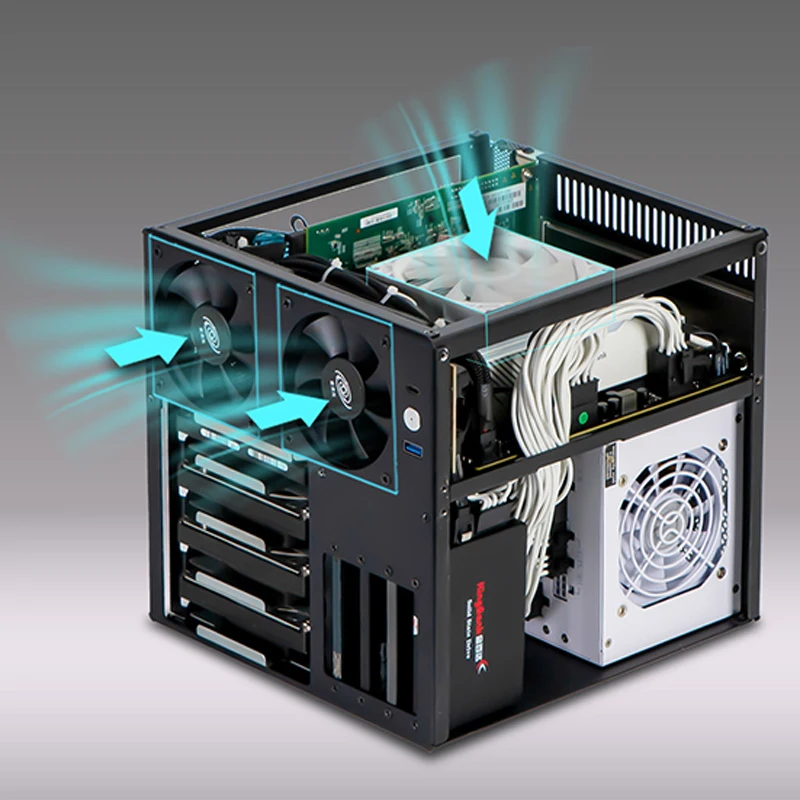 4-Bay NAS Enclosure Compatible with MATX/ITX Motherboards SATA Backplane 3.5-inch/2.5-inch Drive Bays Supports SFX Power Supply