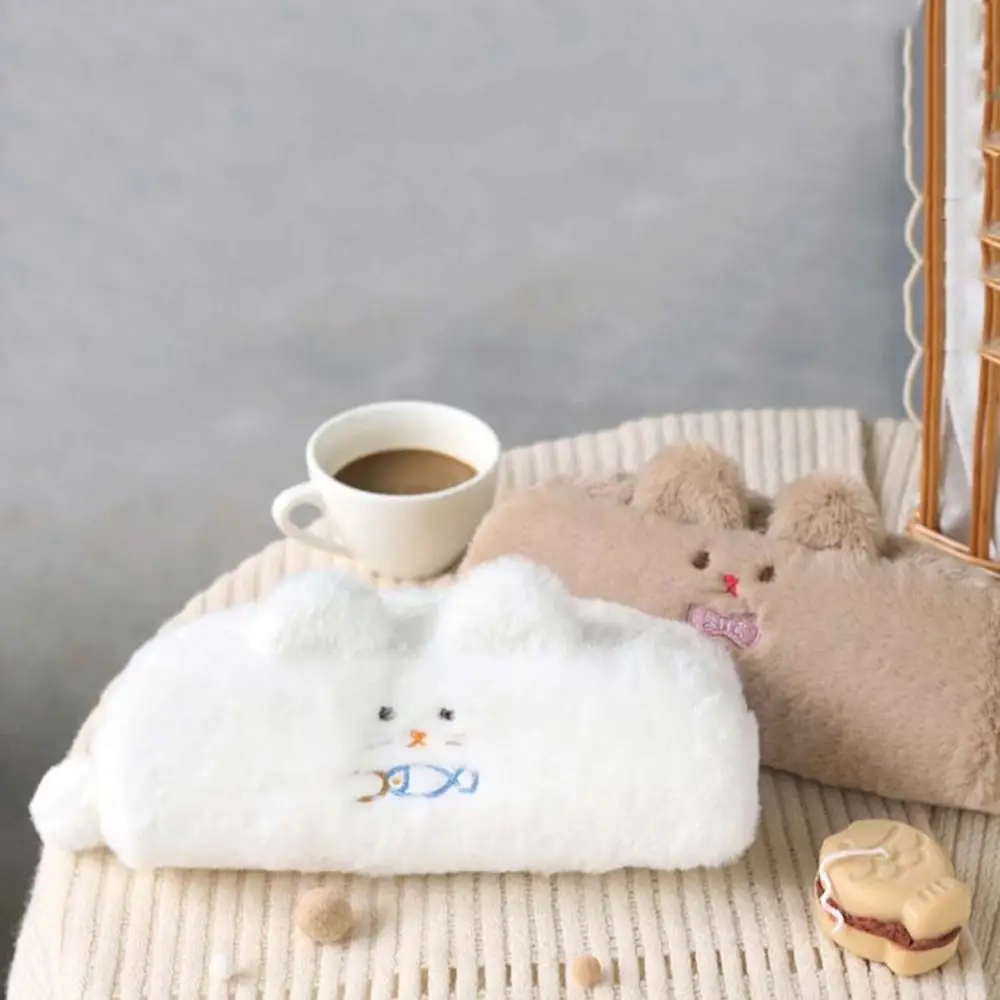 Cute Rabbit Plush Cat Pencil Case Bear Cartoon Stationery Bag Large Capacity Organizer Animal Pen Bag School