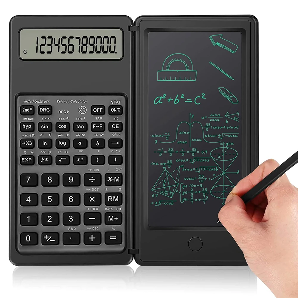 Foldable 2 IN 1 Scientific Calculators LCD Display Desktop Calculators With 6 Inch Writing Tablet School College Office Business