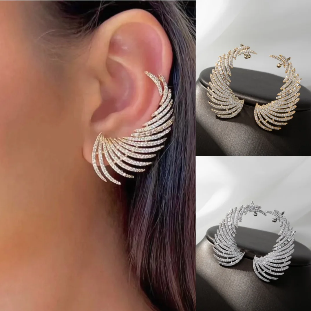 Bilincolor Micro Inlaid Zirconia Hollow Line Angel Wing Earrings for Women