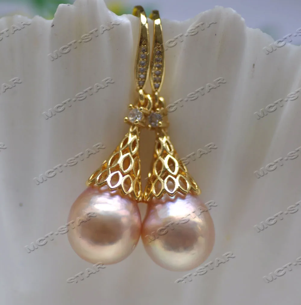 

Z12593 12mm Peacock-Pink Drop Keshi Edison Pearl Dangle Earring