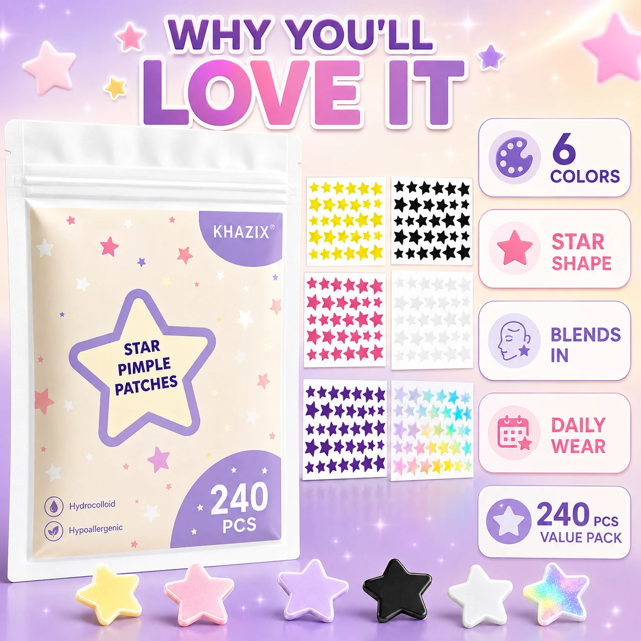 240pcs Star Pimple Patches Unt - Hydrocolloid Acne Patch ulasan dan harga