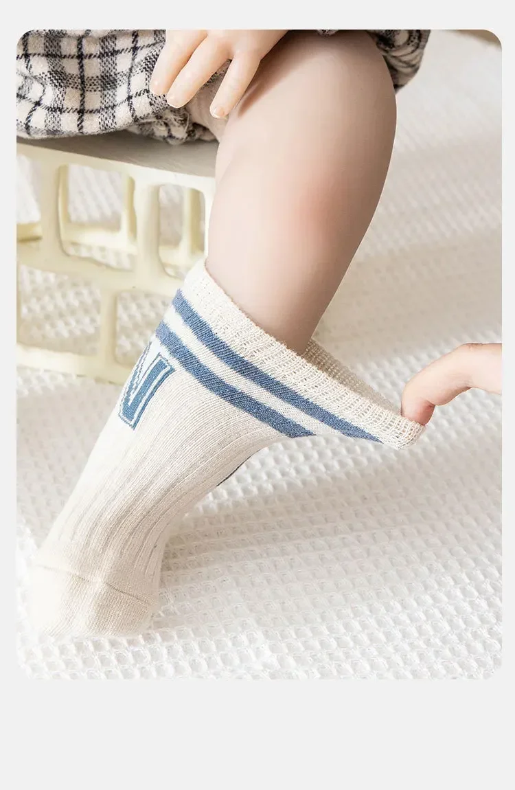 Fashion Stripped Baby Socks Korean Soft Cotton Breathable Elastic Middle Tube Socks Toddler Infant Kids Casual Short Socks