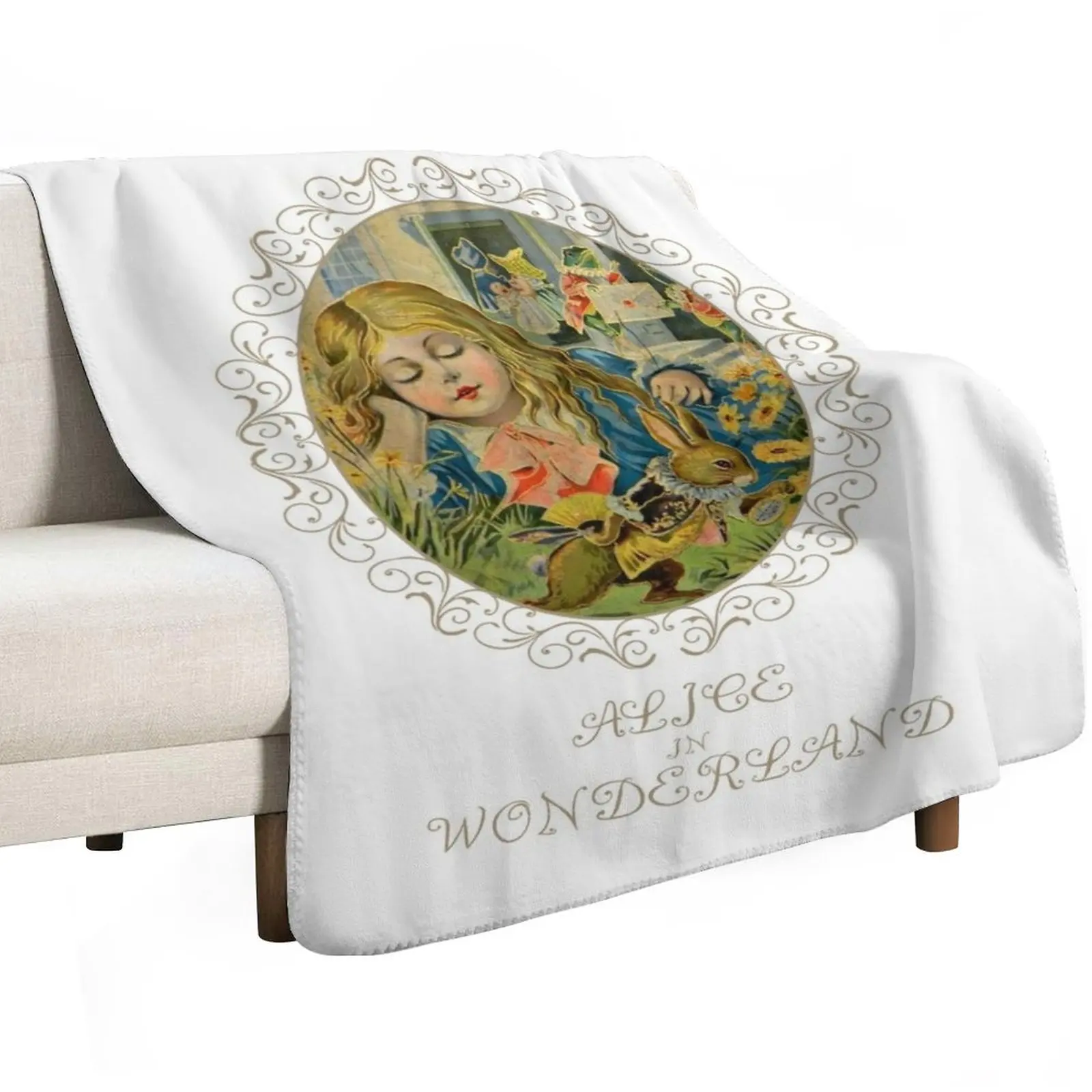 Alice Rabbit Mad Hatter Rabbit Hole Tea Party Fans Vintage Literary Gifts Throw Blanket Beach blankets and throws Blankets