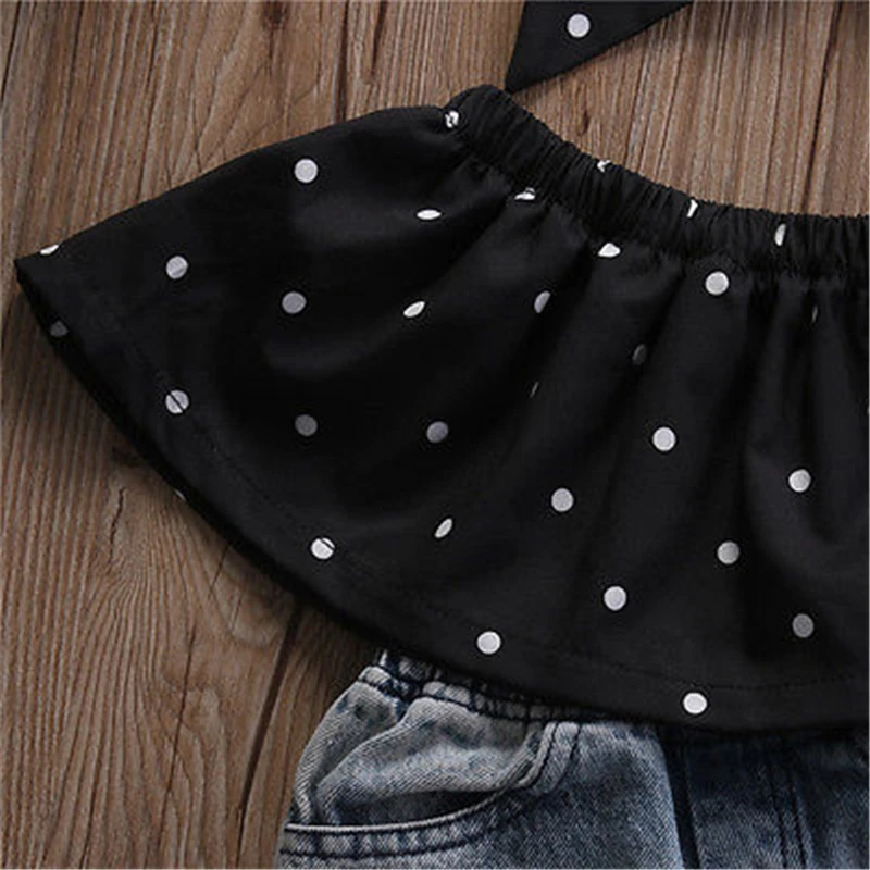 Toddler Kids Baby Girls Off Shoulder Tops Denim Pants Hole Jeans Outfits Summer Fashion Csual Kids 3PCS Clothes