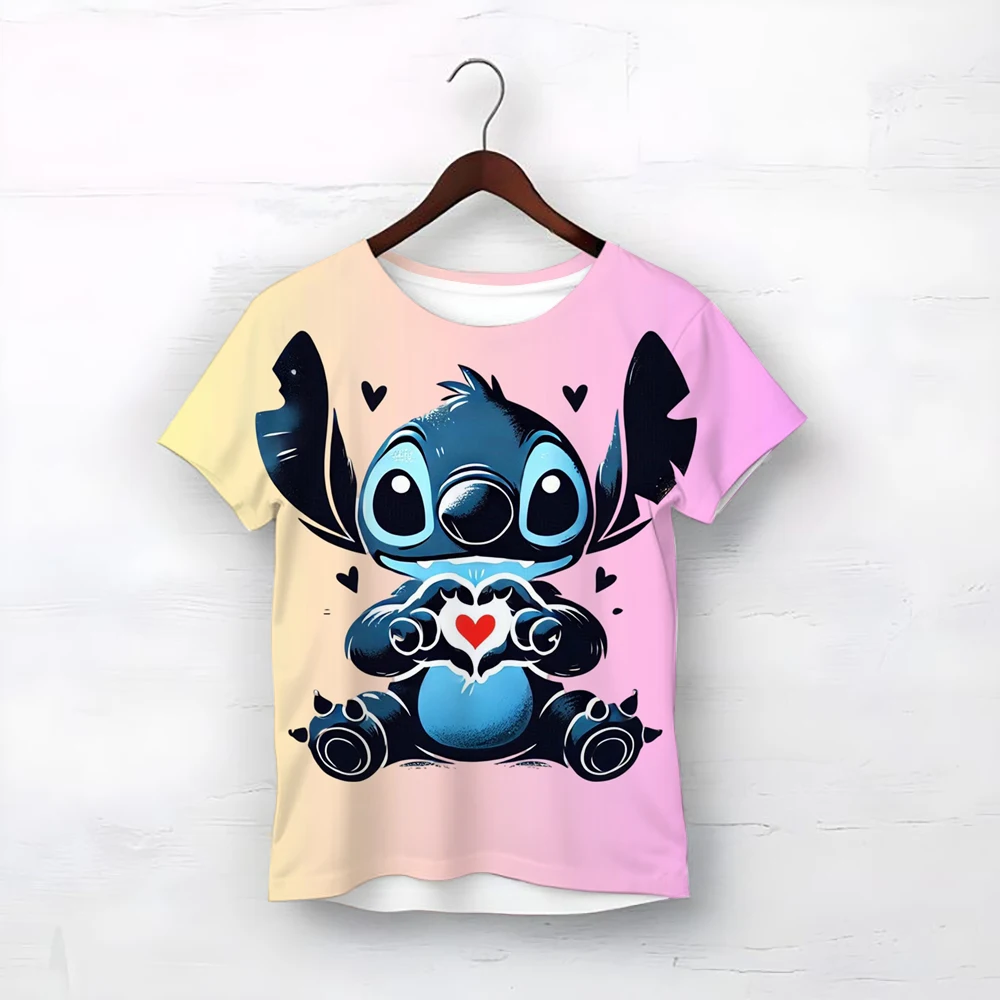 

Новая футболка Kawaii Lilo Stitch с героями мультфильмов, детская футболка Stitch, милая футболка с рисунком манги Y2k, футболка с рисунком для девочек и мальчиков, футболки Lilo Stich